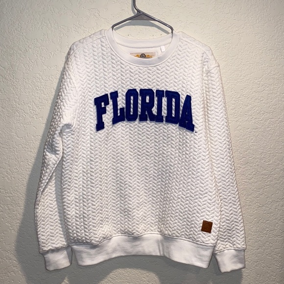 University of Florida Tops - Three Square | University of Florida White and Blue Quilted Pattern Sweatshirt
